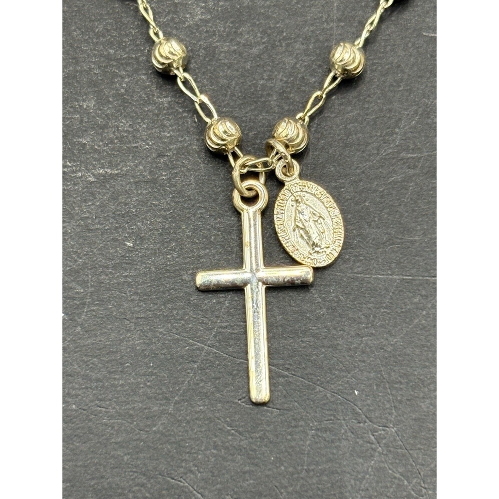 Vintage Sterling Silver 18" Rosary Cross Necklace 925 H12